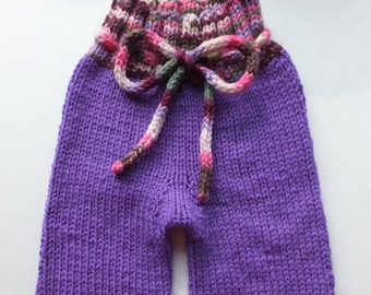 Hand Knitted Wool Longies, Wool Diaper Cover, Wool Baby Pants, Girly Pants, Girly Longies, Hand Knitted Pants, 3-6 months