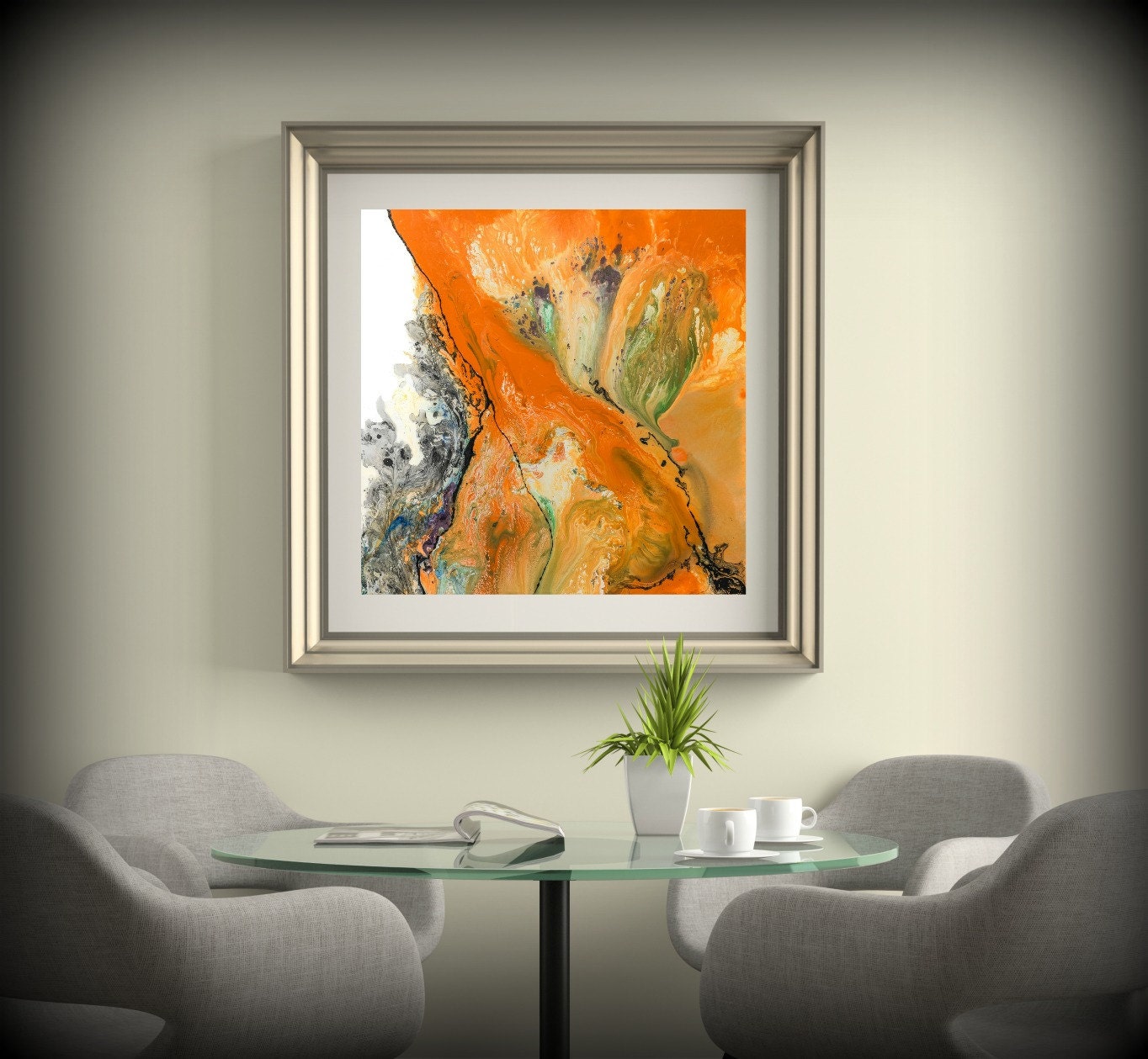 LIVING ROOM DECOR Square Wall Decor Orange Wall Art Dining Room Decor Bathroom Art Print Bedroom ...