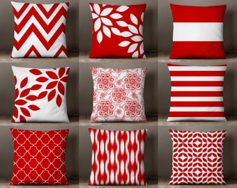 Throw Pillow Covers Red and White Pillow Covers Floral Pillow Covers Red White Decor Decorative Pillow Cover Accent Pillow Cover