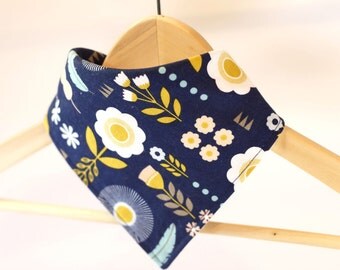 Baby Bibdana, Bandana Bib, Hipster Drool Bib, Baby Bib - Navy Blue Flowers