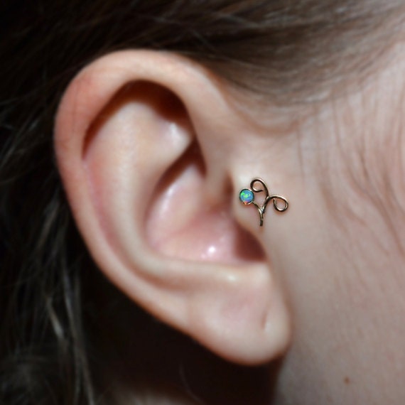 Gold Tragus Stud 2mm Opal - Nose Stud - Tragus Piercing - 18g Cartilage Hoop Earring - Forward Helix Earring - Tragus Earring