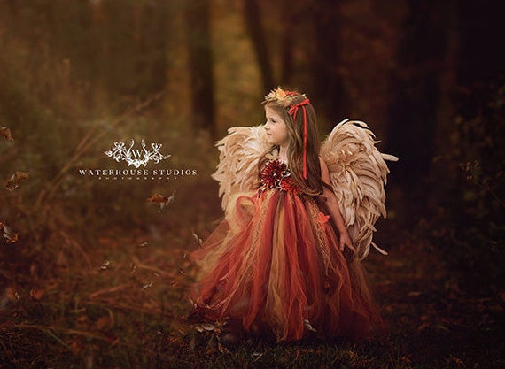 Woodland Fairy dress/ Red & gold fairy tutu/ Leaf fairy dress / Fairy gown