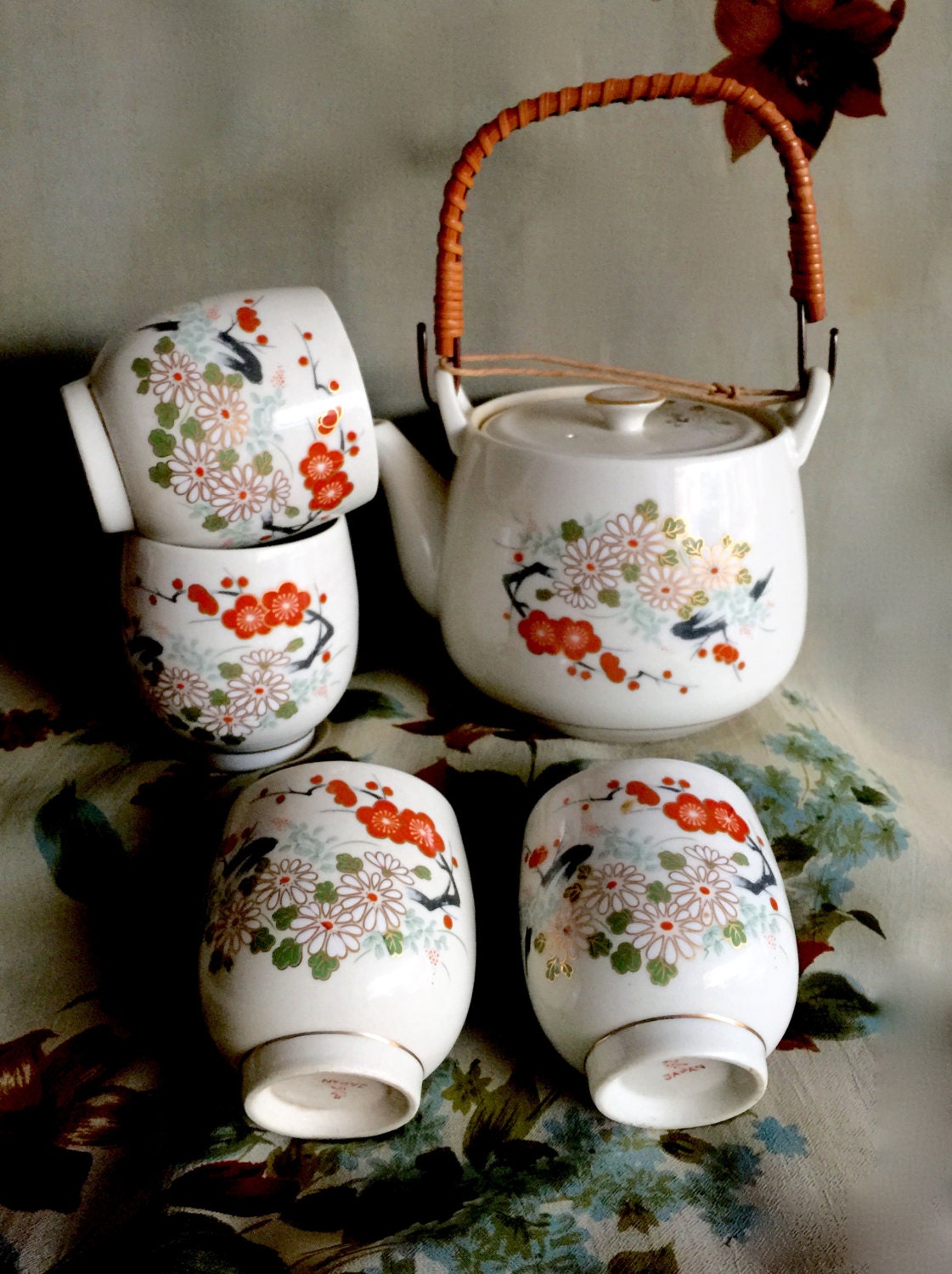 Vintage Japanese Porcelain Teapot Set Bamboo by CoCoBlueTreasures