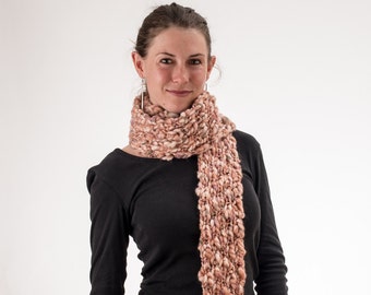 Super Long Knit Scarf, Rust and Cream, Chunky Knit, Wool and Acrylic - 169