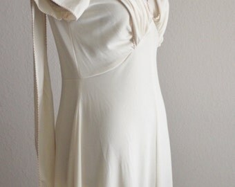 On Sale True Vintage 40's Designer Teena Paige Cream Red Pink Whip Stitch Maxi Dress Gown Hollywood Starlet Glamour