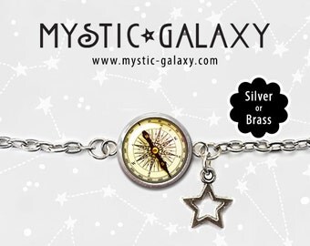 Compass Bracelet, Charm Bracelet, Glass Dome Bracelet, Compass Jewelry