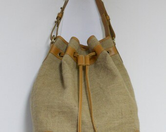 hemp and leather bucket bag