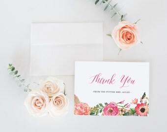 Bridal Shower Thank You Cards, Printable Bridal Shower Thank You Card, Future Mrs. Thank You Card, Editable PDF Template, A2, #KKD114_34