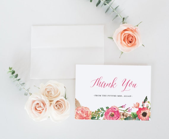 Bridal Shower Thank You Cards Printable Bridal Shower Thank