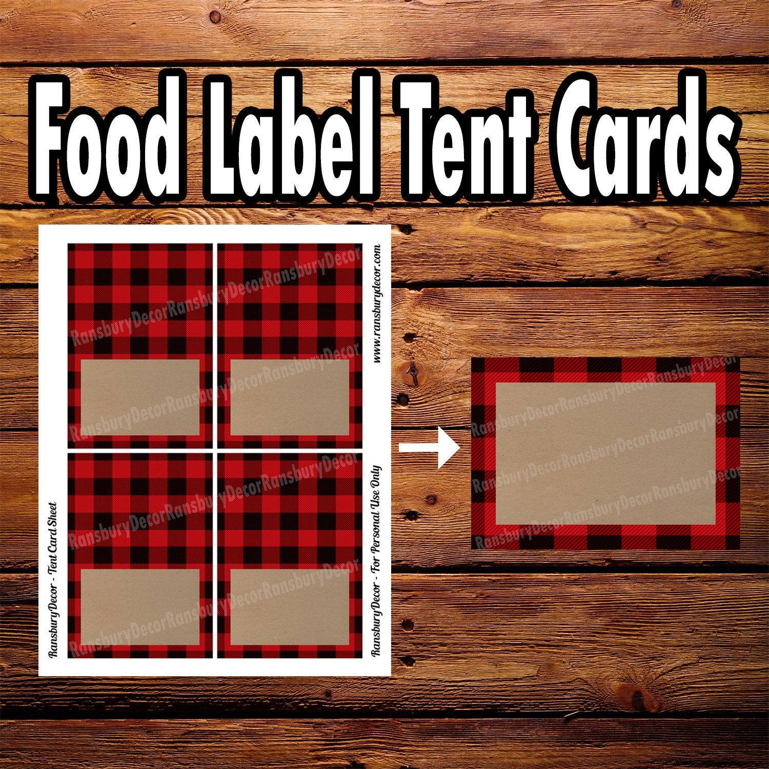 Buffalo Plaid Tent Card Food Tent Lumberjack Theme