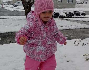 PATTERN #93: Pink Knit Rollup Brim Hat with buttons and side tie (Infant, Toddler, Child, and Adult sizes) - PDF Digital File/Pattern