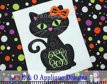Halloween Black Cat Applique Design - Halloween Embroidery Design - Cat Applique - Halloween Applique - Digital Design - Cat Embroidery
