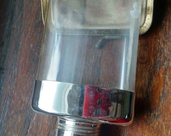Vintage ladies flask purse with clear flask and flowered kiss clasp purse