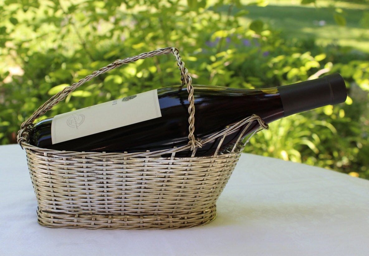 Vintage French Style Silver Wine Basket Wine Bottle Holder