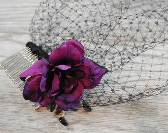 Black Birdcage Veil - Black Funeral Veil - Purple Birdcage Veil - Purple Funeral Veil - Black Mourning Veil - Black Brides Veil