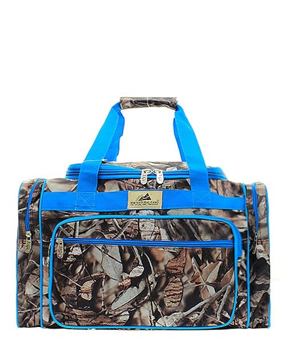 20 inch Camouflage Print Canvas Monogrammed Duffle Bag Blue