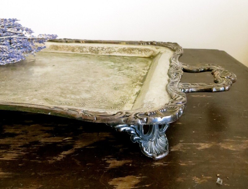 Vintage Silver Serving Tray, Extra Large, Ornate Silverplate, Tarnish