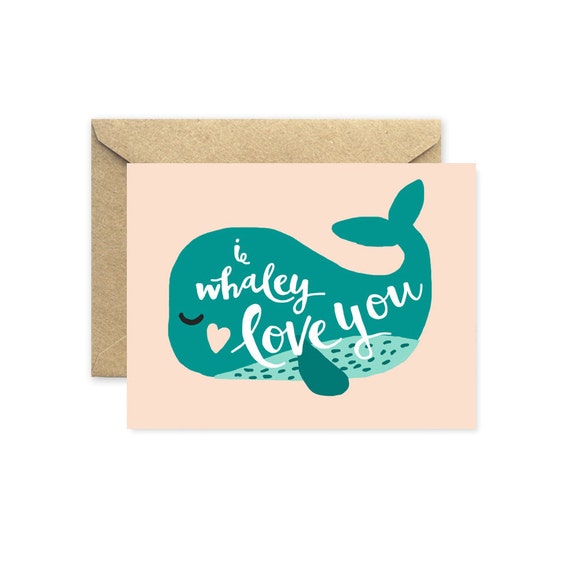 Items similar to Whale Card, I Whaley Love You in Pink and Turquoise on ...