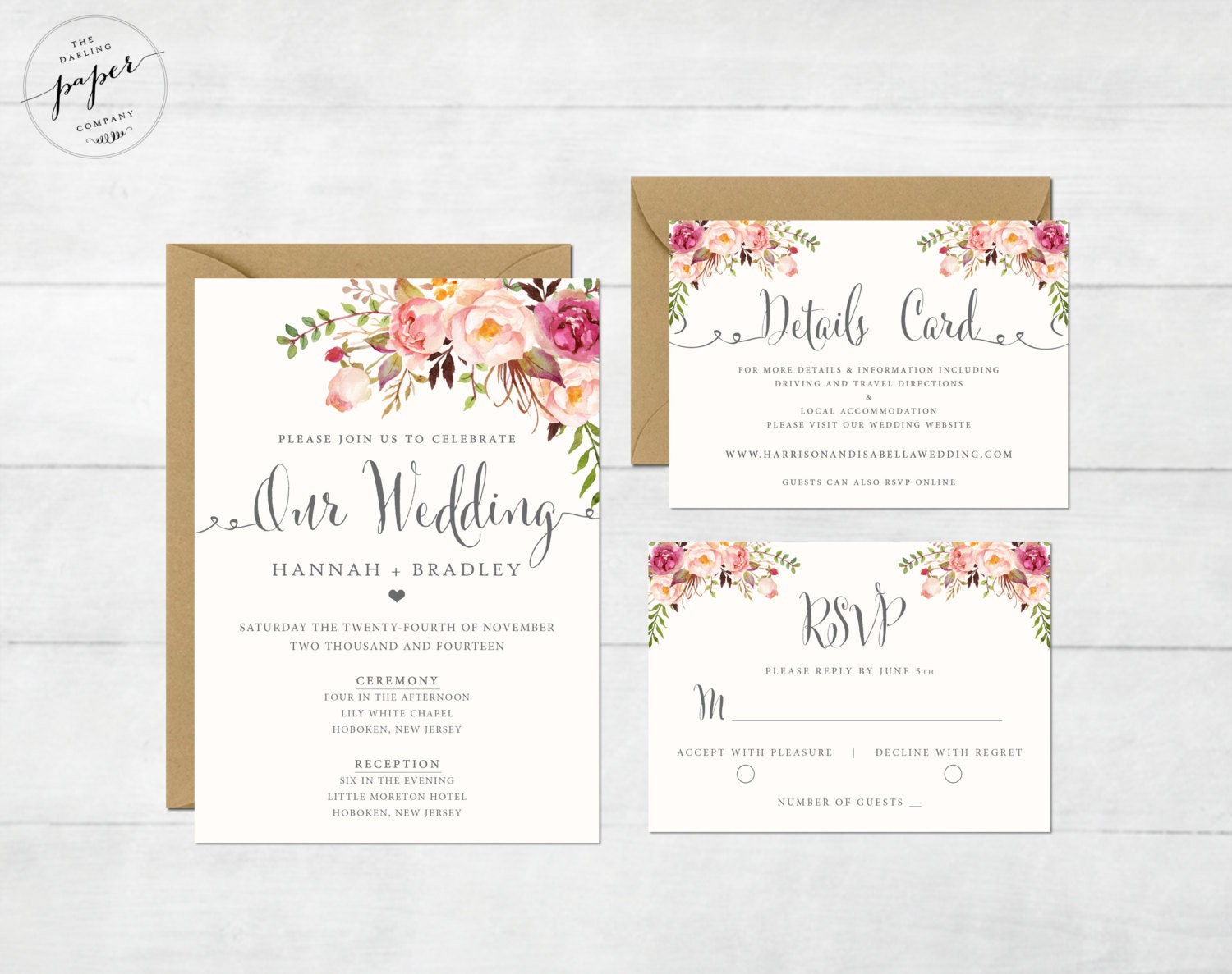 Floral Wedding Invitation Printable Wedding Invitation Suite