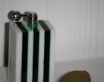 Unique White and Green Striped Lucite Perfume Bottle Atomizer