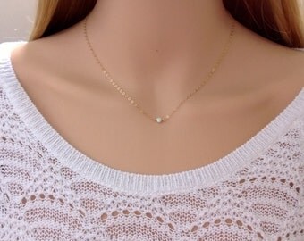 Tiny opal necklace 14Kt gold filled; gold opal bead necklace; small opal necklace; iridescent gemstone; October birthstone necklace