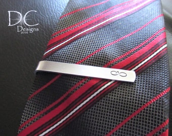 Infinity Wedding Gifts, Personalized Tie Clip for Groom from Bride, Infinity Tie Bar, Aluminum Anniversary Gifts