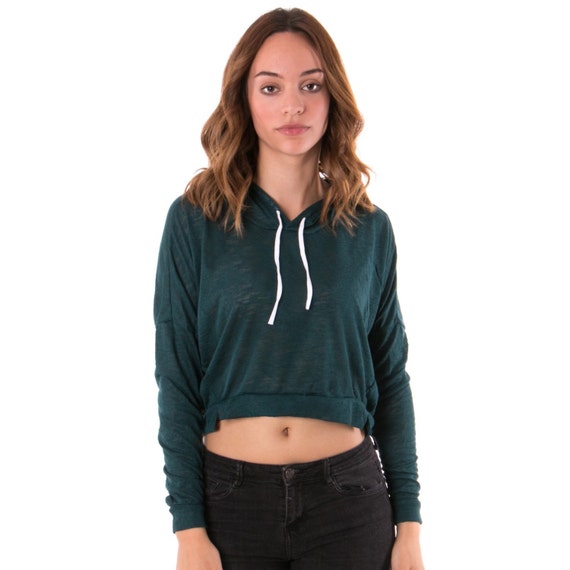 Forest Green Cropped Pullover Sweater Hoodie