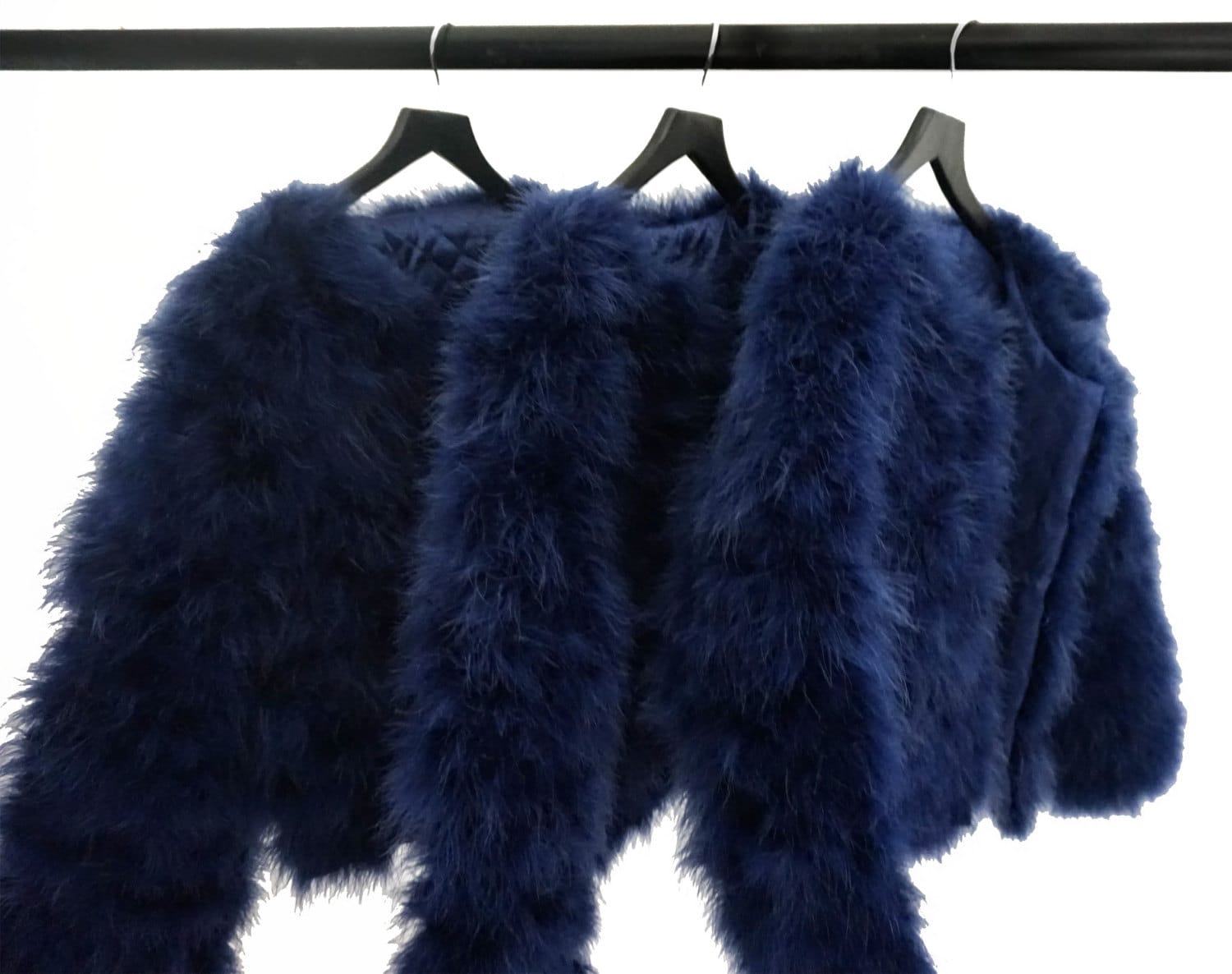 Navy Blue Fluffy Feather Jacket Marabou Winter Womens Clothing