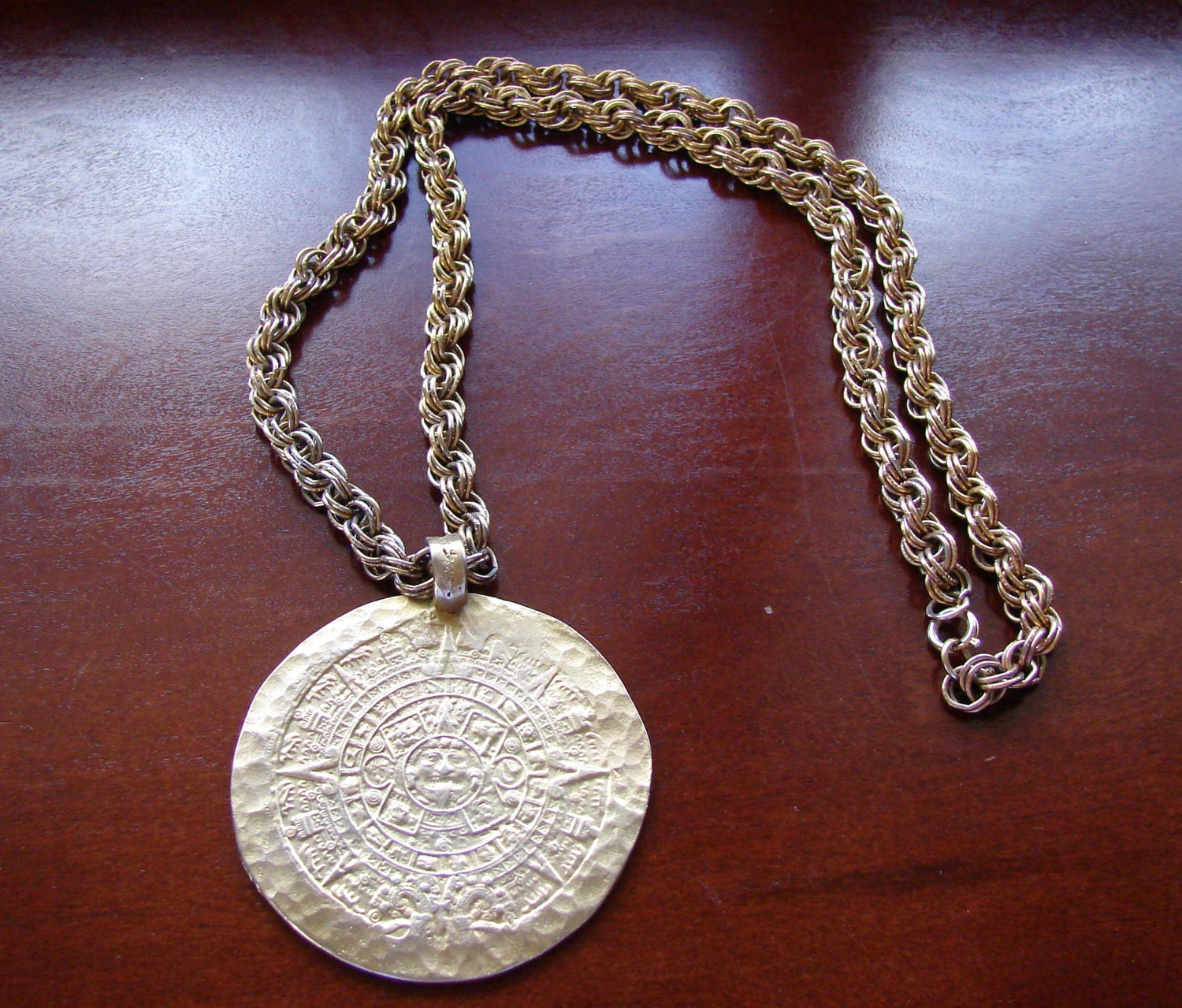 Aztec Calendar Stone Necklace Aztec Sundial Necklace/Aztec