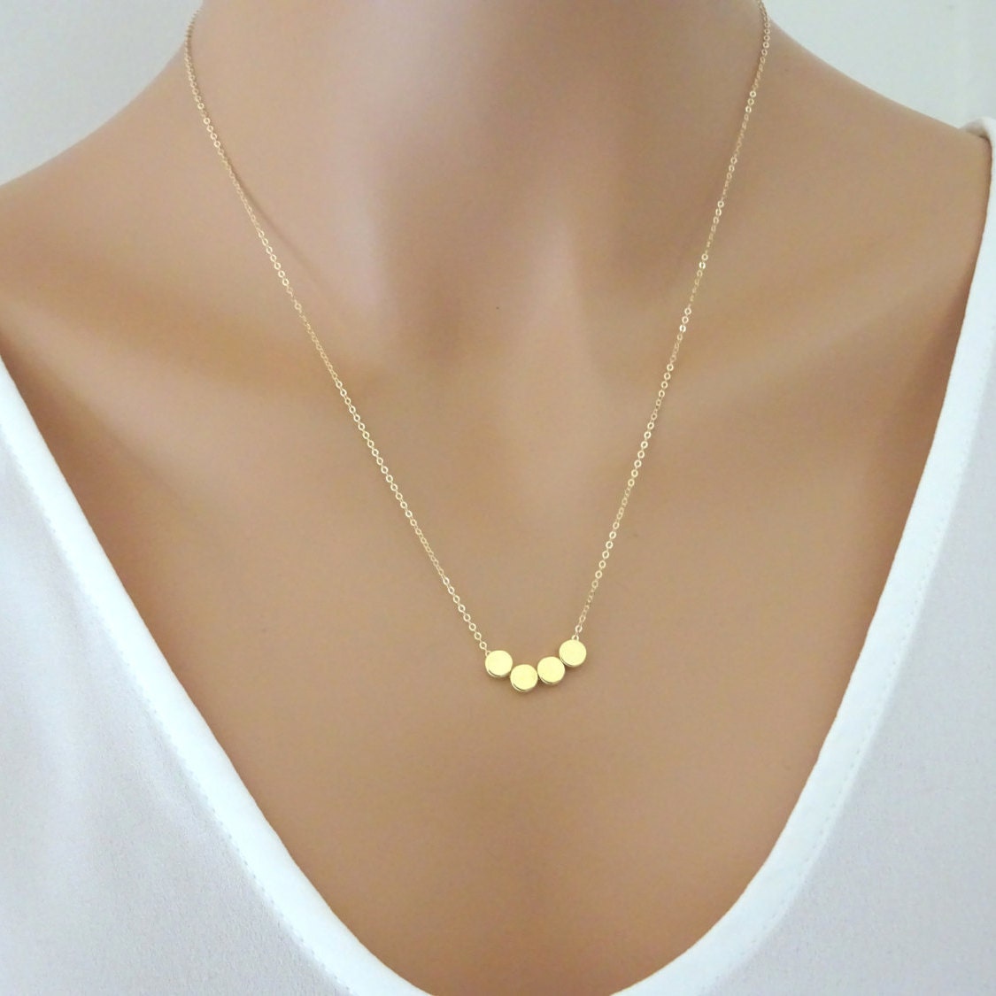 Custom initial necklace Gold dot necklace tiny stamped dots