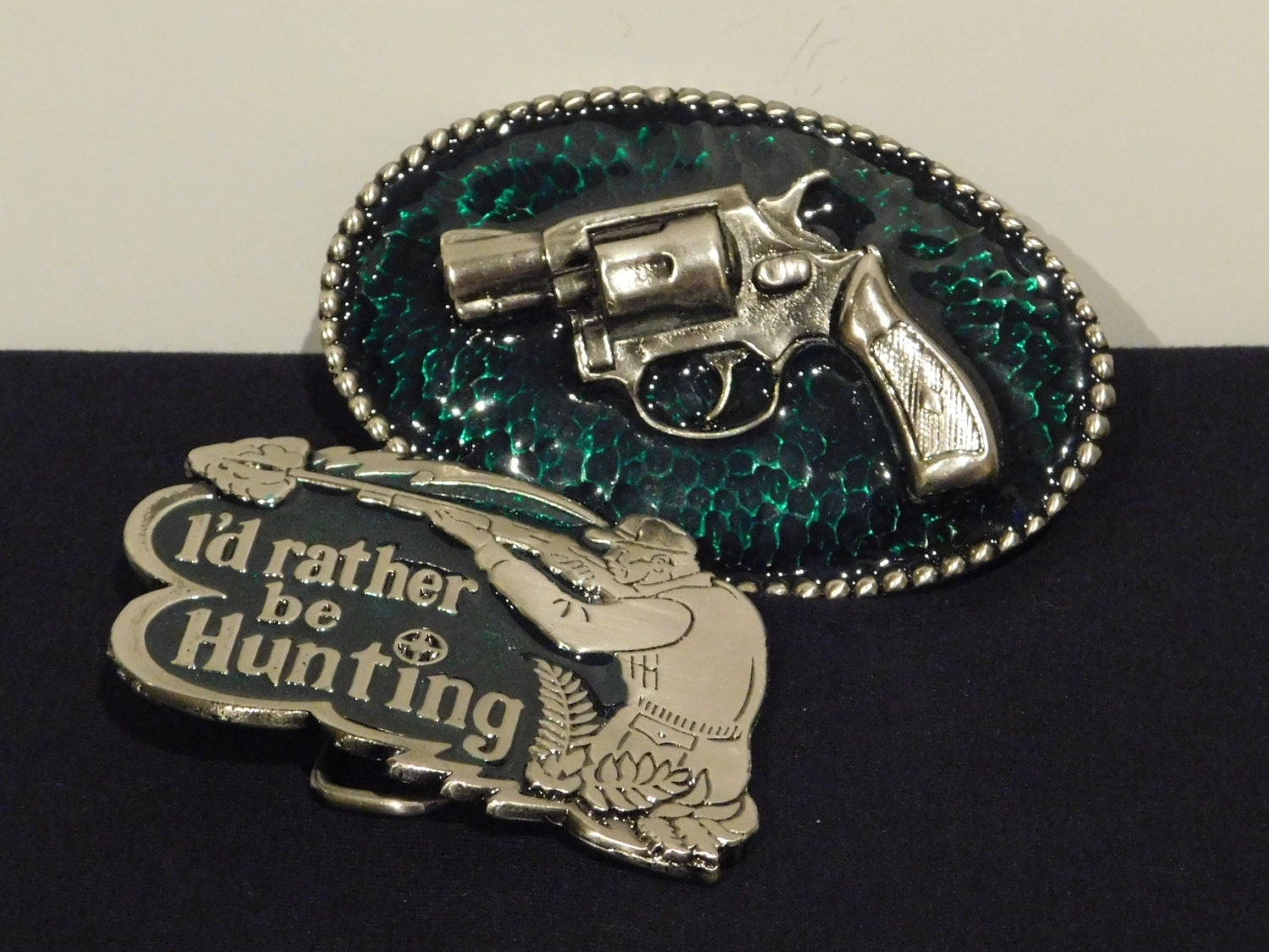 1970's Hunting Belt Buckles // 2 Vintage Men's Belt