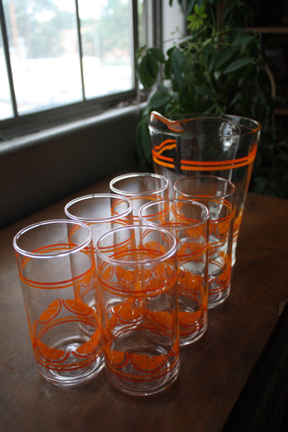 Vintage Orange Juice Pitcher and Glass Set