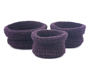 Set of three nesting baskets made Bisofa - Violet - baskets crochet wool purple