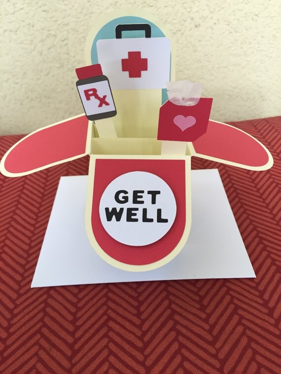 Items similar to Get well pop up box card, get well card, hospital
