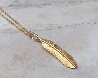 Feather Necklace Gold Feather Charm . 14K Gold-Filled Chain