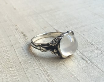White Moonstone and Sterling Silver- Woodland Vine Ring