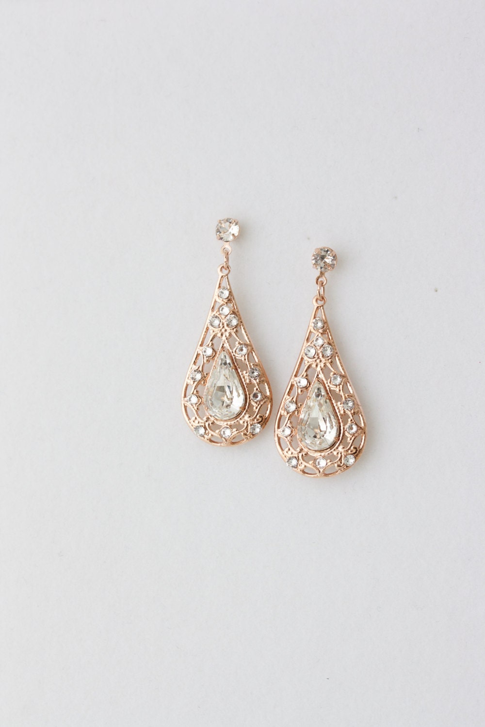 Bridal Earrings Rose Gold Teardrop Wedding Earrings Vintage