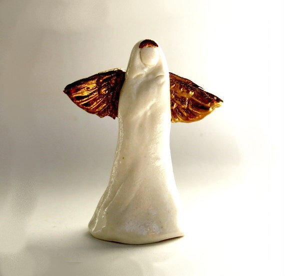 White Angel Figurine Ceramic Porcelain Abstract by Jillatay