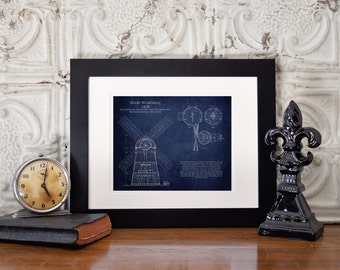 Beebe Windmill Blueprint art print, architectural blueprint, engineering, engineer gift, architect gift, wife gift, husband gift, xmas gift
