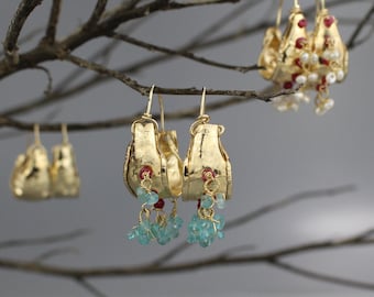 Hoop Earrings, Boho Earrings, Gold Filled Gypsy Earrings, Boho Hoop Earrings, Boho Ruby Earrings, Statement, Boho Chic, Bohemian Earrings
