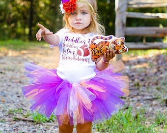 Clemson Tigers Baby Tutu and Flower Headband Set in Orange and Purple, Clemson Baby Tutu, Clemson Baby Outfit, Clemson Tigers Baby, Tutu