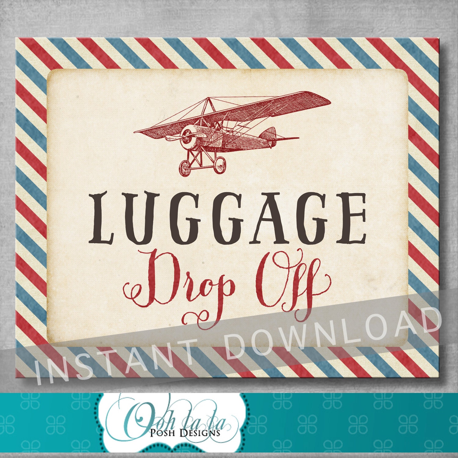 Luggage Drop Off Sign 8x10 inches Vintage Airplane Baby
