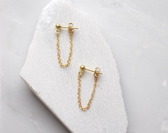 Gold Drop Earrings Chain Stud Earrings Simple Earrings Gold Chain Earrings