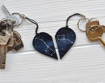 Set of keychains Big dipper Little dipper Half heart keychain Girlfriend gift Anniversary gift Constellation Boyfriend Ursa Major Minor Blue