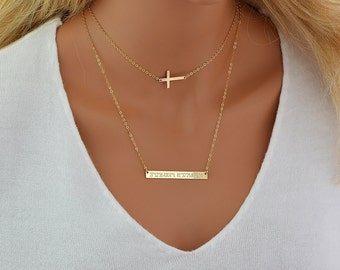 Choker Necklace Set, Layering Necklace Gold, Cross Necklace, Bar Necklace, Layered Necklace in Silver, Gold Filled, Rose Gold Filled