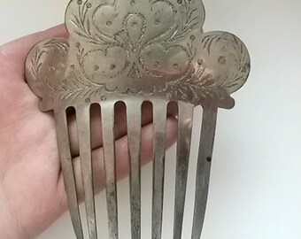 Steel Comb Antique Victorian Metal Hair Comb with Ornament