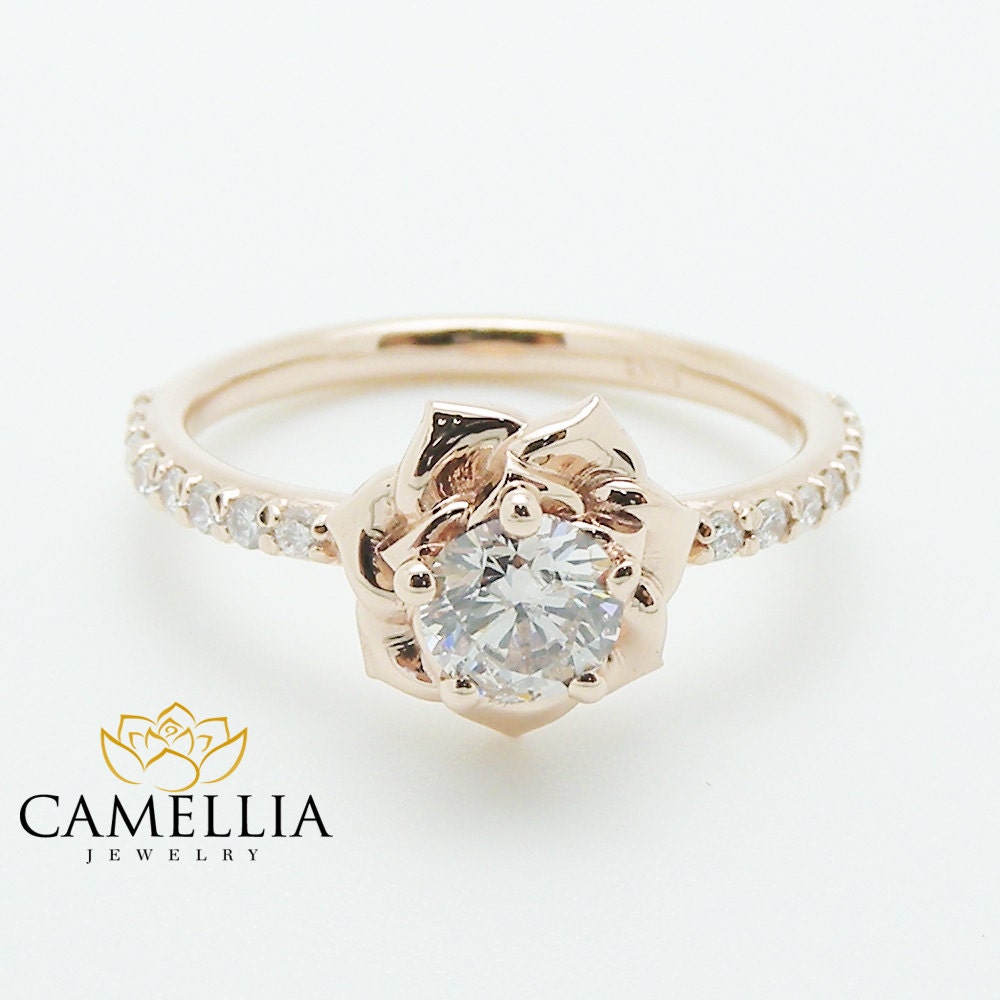 Flower Rose Unique Engagement Ring Right Hand Diamond Ring 14K