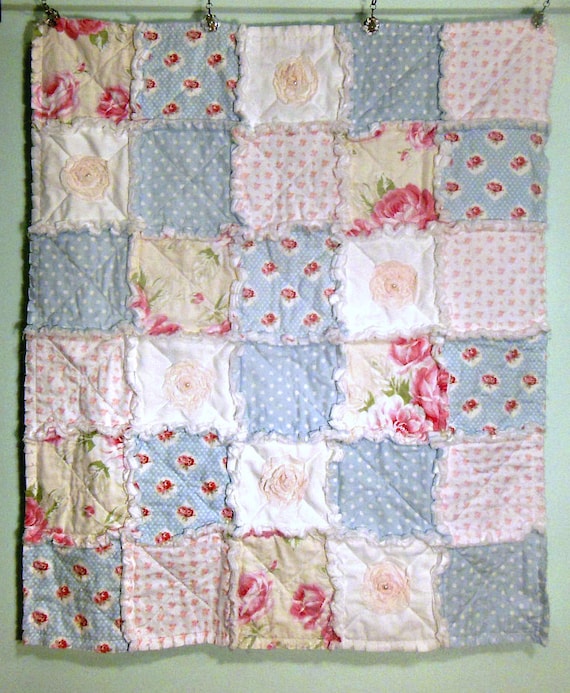 Baby Girl Rag Quilt Pink Floral Shabby Chic Quilt Infant