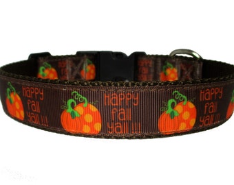Fall Dog Collar - Happy Fall Ya'll - 1" Width Only - Nylon Webbing - Quick Release - Adjustable Sizes