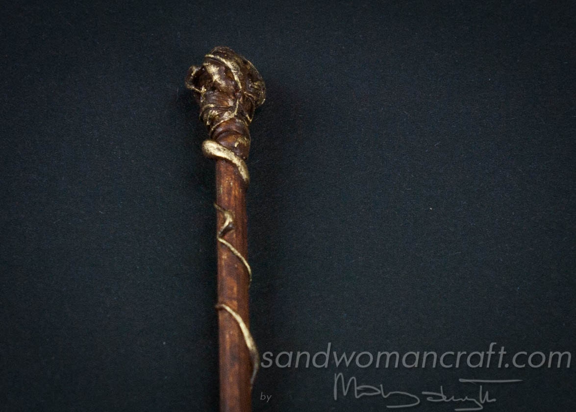 Miniature wizard's walking stick magic wand gold